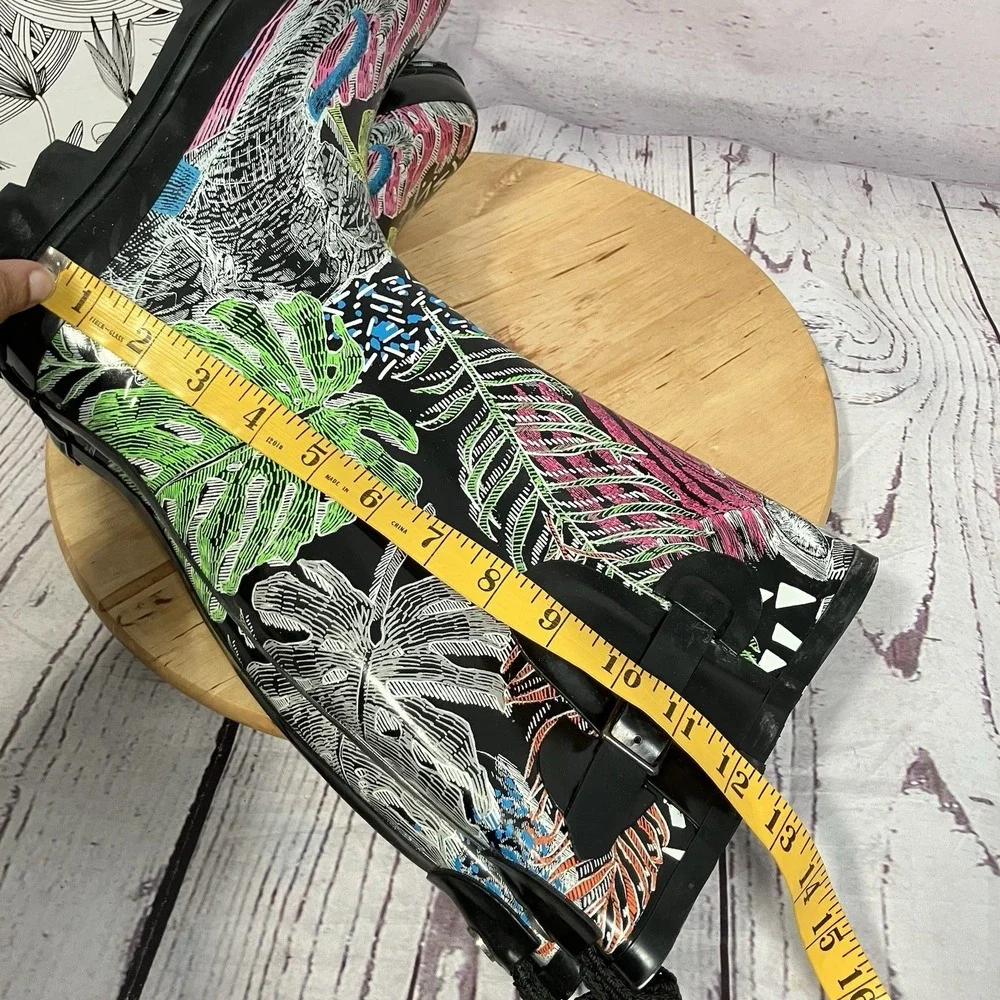 Sakroots Rhythm Rain Boots Black Floral Zebra Tall Womens Size‎ 9 Festival Art